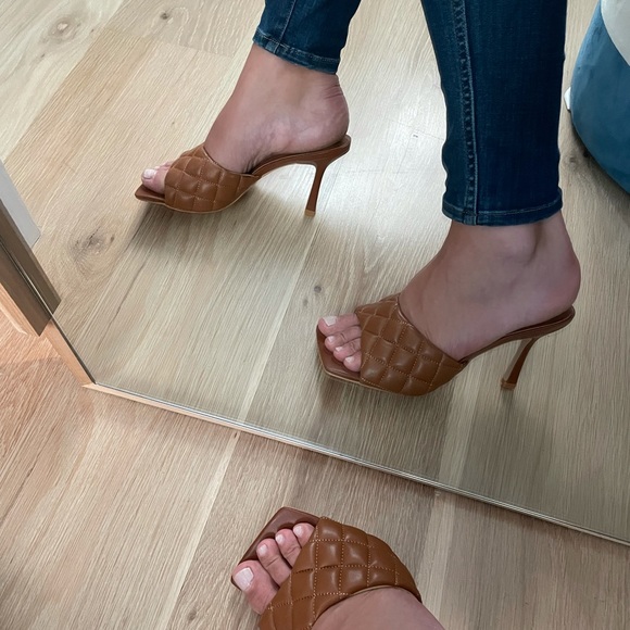 New leather heels slides Brown tan Square front US10 designer - Picture 8 of 8